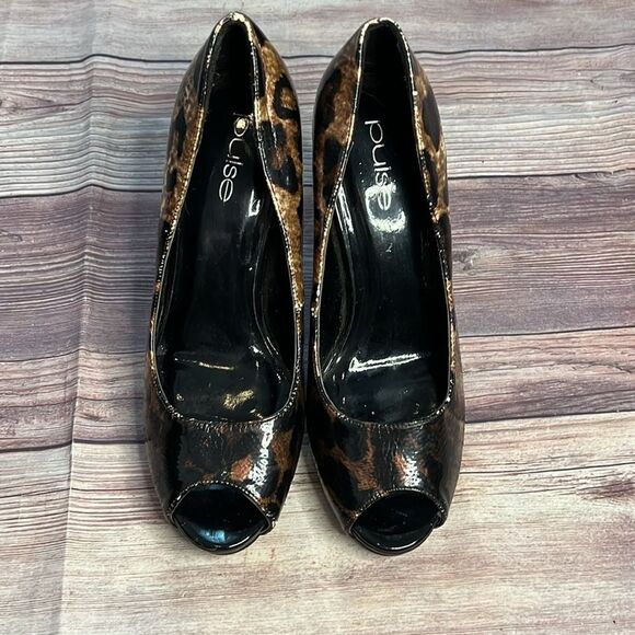 Pulse Leopard Print Peep Toe Heels Size 8.5 4.5” Stiletto Pumps - Picture 3 of 10